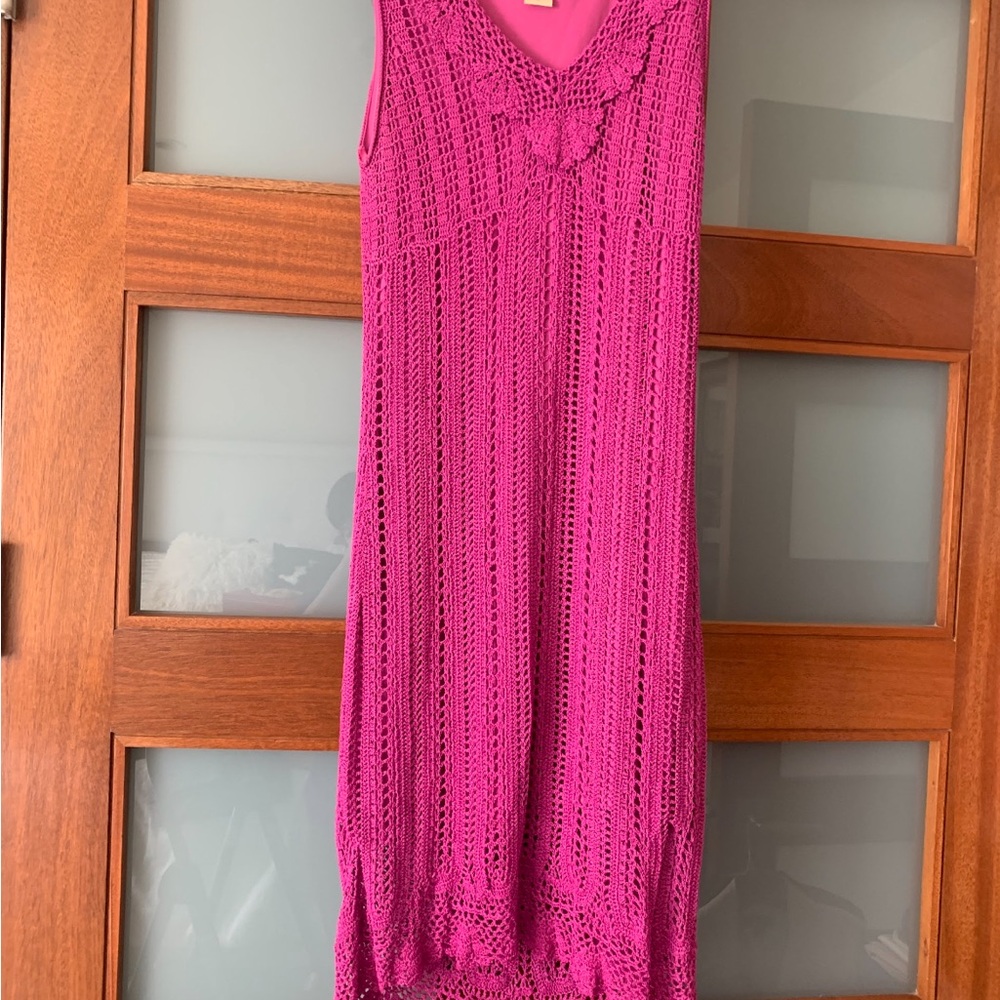 Chic Fuchsia Crochet Midi Dress